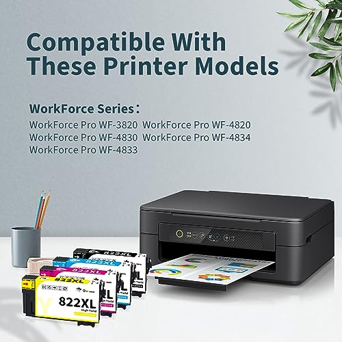 OINKWERE 822XL Ink Cartridges Remanufactured Replacement for Epson 822XL Ink cartridges 822 XL T822 T822XL Compatible for Workforce WF-3820 WF-4820 WF-4830 WF-4833 WF-4834 Printer (4 Pack)