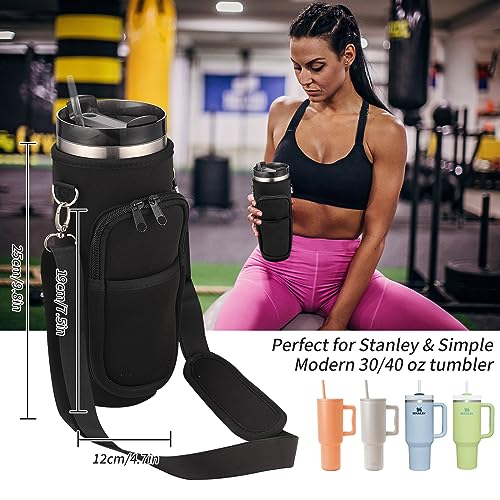 Yurlgst Water Bottle Carrier with Phone Pocket for Stanley Simple Modern 30/40 oz Tumbler with Handle Quencher,Water Bottle Holder with Adjustable Strap,Stanley Cup Accessories for Walking