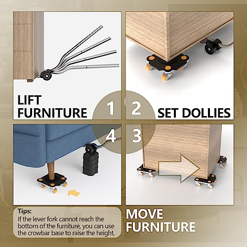 ONEON Furniture Mover Pro Set - Enhanced Dolly and Lifter with Custom TPE Wheels for Easy Furniture Lifting and Moving - Professional Tool for Effortless Furniture Transport (Black)