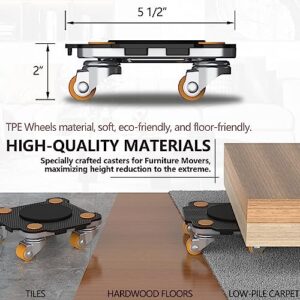 ONEON Furniture Mover Pro Set - Enhanced Dolly and Lifter with Custom TPE Wheels for Easy Furniture Lifting and Moving - Professional Tool for Effortless Furniture Transport (Black)