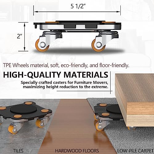 ONEON Furniture Mover Pro Set - Enhanced Dolly and Lifter with Custom TPE Wheels for Easy Furniture Lifting and Moving - Professional Tool for Effortless Furniture Transport (Black)