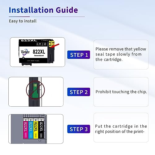 Vinker 822XL Remanufactured Ink Cartridges Replacement for Epson 822XL Ink Cartridges Combo Pack T822 T822XL 822 XL for Workforce Pro WF-3820 WF-4820 WF-4830 WF-4834 Printer (4 Pack)