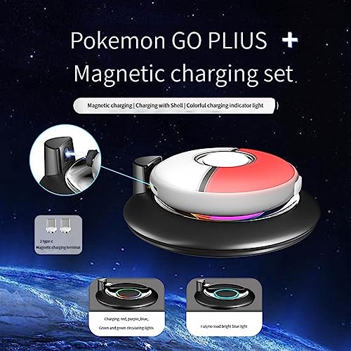 NUHFUFA Magnetic Charging Dock for Pokemon GO Plus+ 2023 Accessories, with Silicone Protective Cover Case Charging Station with RGB Colorful Lights