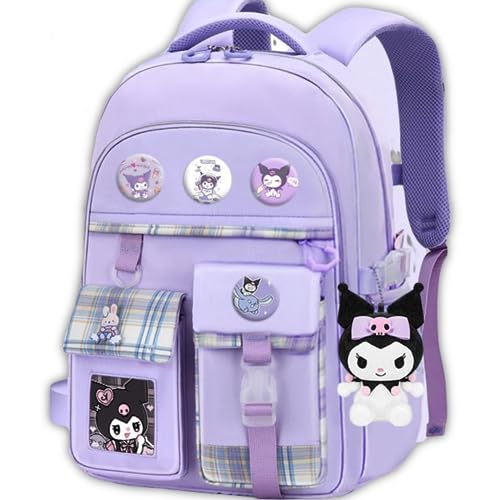 HAPIKI Kawaii Backpack with 18Pcs Accessories Anime Cartoon Bag with Cute Pin Anti Theft Travel Aesthetic Season Gifts Backpack (Purple)