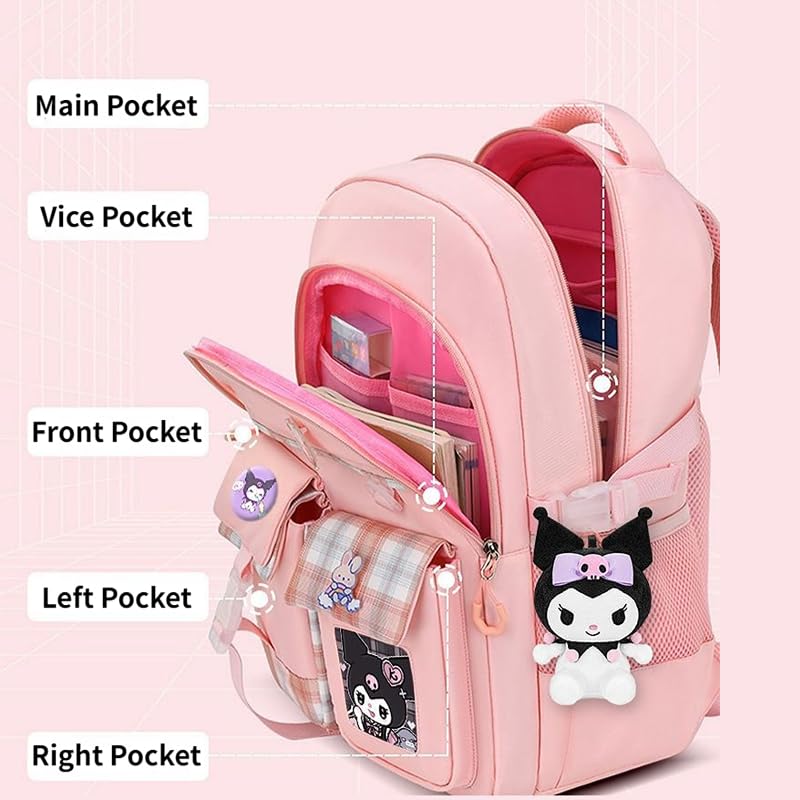 HAPIKI Kawaii Backpack with 18Pcs Accessories Anime Cartoon Bag with Cute Pin Anti Theft Travel Aesthetic Season Gifts Backpack (Purple)