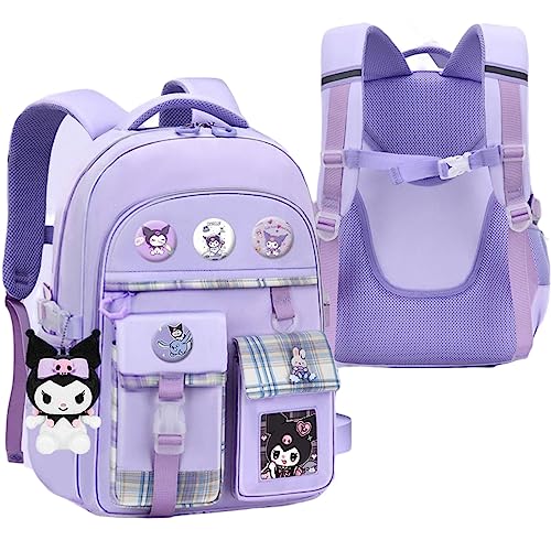 HAPIKI Kawaii Backpack with 18Pcs Accessories Anime Cartoon Bag with Cute Pin Anti Theft Travel Aesthetic Season Gifts Backpack (Purple)