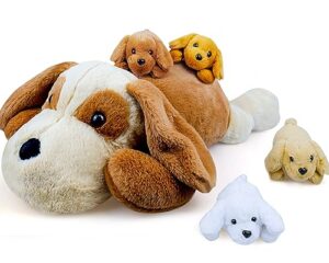 soft cuddly dog mommy stuffed animal toys with 4 surprise babies, animal pillows plushies for toddlers, kids, boys, girls, & adults gifts for birthdays, christmas, valentine's and thanksgiving day