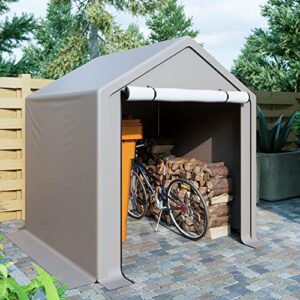 6x6 ft outdoor storage shelter shed, portable garage tent with roll-up doors shelter for garden tool, lawn mower, motorcycleand, bike - gray