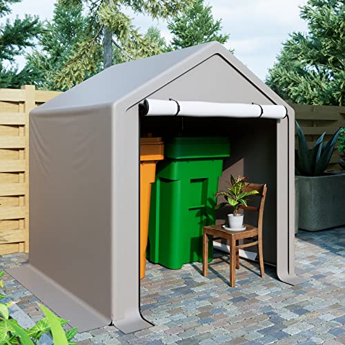 6x6 ft Outdoor Storage Shelter Shed, Portable Garage Tent with Roll-up Doors Shelter for Garden Tool, Lawn Mower, Motorcycleand, Bike - Gray
