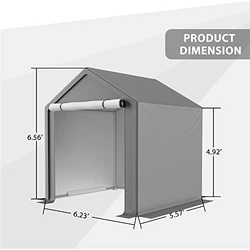 6x6 ft Outdoor Storage Shelter Shed, Portable Garage Tent with Roll-up Doors Shelter for Garden Tool, Lawn Mower, Motorcycleand, Bike - Gray