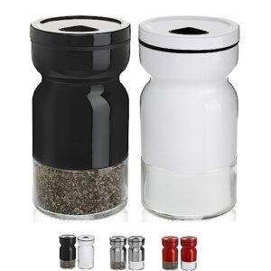 stainless steel salt and pepper shakers set,with clear glass bottom,spice shakers with adjustable pour holes,classic salt pepper shaker for table,rv,camp,bbq(2 pack)