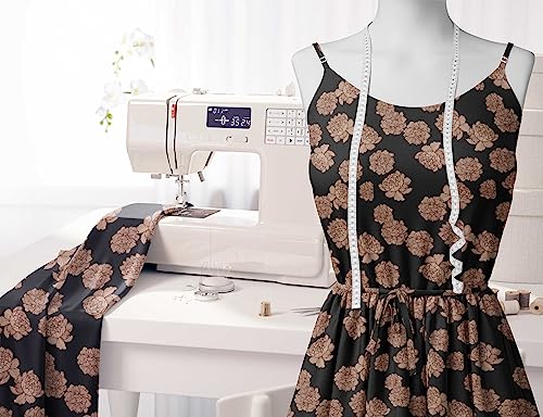 Soimoi Floral Print, Cotton Cambric, Quilting Fabric Sold by The Yard 42 Inch Wide, Medium Weight Cotton Fabric, Sewing Supplies,Black & Brown