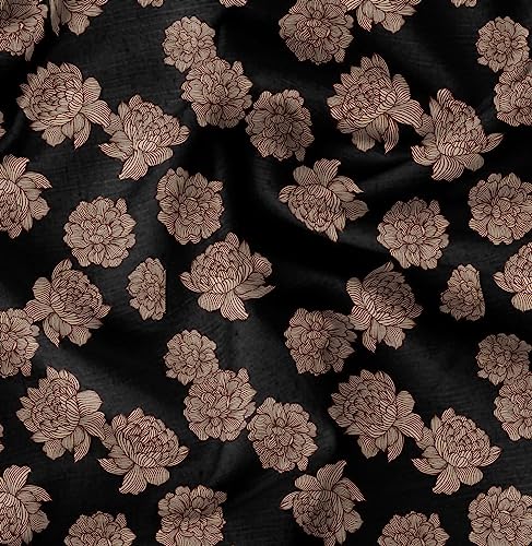 Soimoi Floral Print, Cotton Cambric, Quilting Fabric Sold by The Yard 42 Inch Wide, Medium Weight Cotton Fabric, Sewing Supplies,Black & Brown