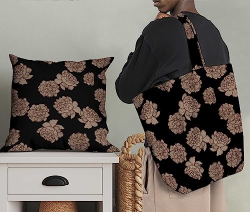 Soimoi Floral Print, Cotton Cambric, Quilting Fabric Sold by The Yard 42 Inch Wide, Medium Weight Cotton Fabric, Sewing Supplies,Black & Brown