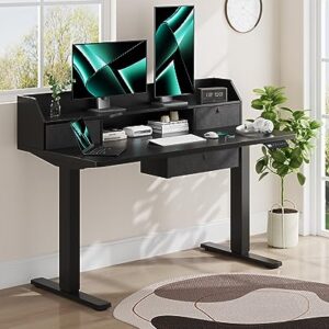 Shahoo Electric Double Layers Standing Desk with 3 Drawers, 48 x 24 Inches Height Adjustable Conner Table, Computer Workstation with Large Storage Shelves for Home Office, 48 Inch, Black