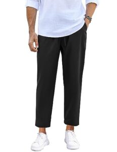 coofandy mens linen pants lightweight casual trousers elastic waist yoga beach hippie summer pants black