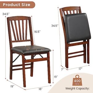 Giantex Folding Dining Chairs Set of 2, Foldable Wood Kitchen Chairs with Padded Seat, Solid Wood Frame, Max Load 400 Lbs, No Assembly Easy to Store Wooden Dining Chairs for Apartment, Small Space