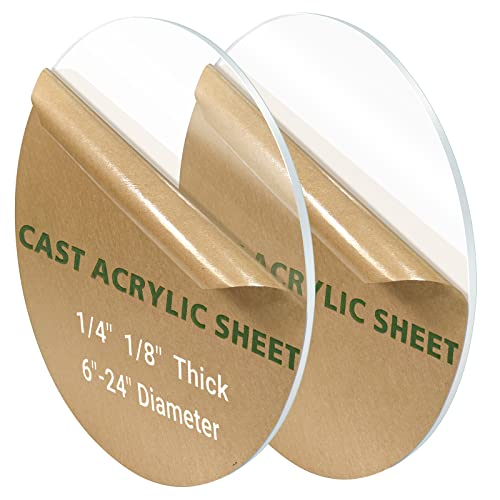 2 Pieces 1/4" Round Plexiglass Sheet, 9 Inch Diameter Clear Acrylic Circle, Round Cake Disk Acrylic Sheet, Plexiglass Table Top, Round Acrylic Backdrop