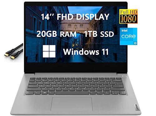 2023 Newest Upgraded IdeaPad 3 Laptop for Student & Business by Lenovo, 14'' FHD Computer, Intel Core i3-1115G4(Up to 4.1 GHz), 20GB RAM, 1TB SSD, Wi-Fi 6, SD Card Reader, Windows 11, Free HDMI Cable