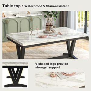 SIYSNKSI 6-Piece Kitchen Dining Table Set with 1 Faux Marble Top Table, Wooden Rectangular Dining Table with 4 PU Leather Dining Chairs and 1 Bench Chair for Kitchen Living Room