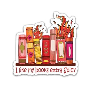 miraki i like my books extra spicy sticker, book lover sticker, reading sticker, book nerd sticker, water assitant die-cut vinyl booktok decals for laptop, phone, water bottles, kindle sticker