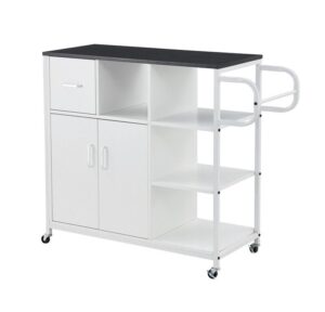 jouzya kitchen island rolling storage cabinet cart w/wheels, drawers, rack white-black