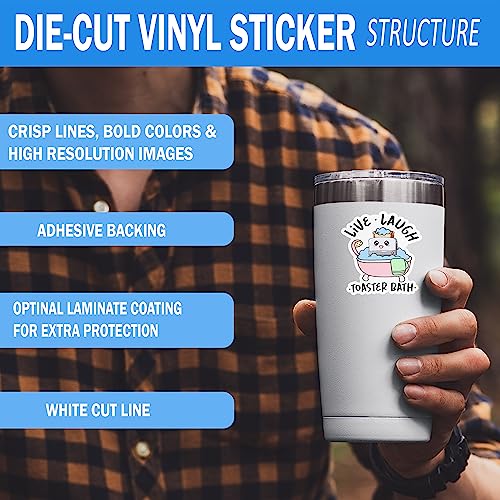 Miraki Live Laugh Toaster Bath Sticker, Mental Health Sticker, Cute Bread Sticker, Motivational Sticker, Water Assitant Die-Cut Vinyl Funny Decals for Laptop, Phone, Water Bottles, Kindle Sticker