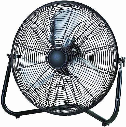 MatYas 20 inch 360 Degree Pivot High Velocity Steel Floor Fan, Black