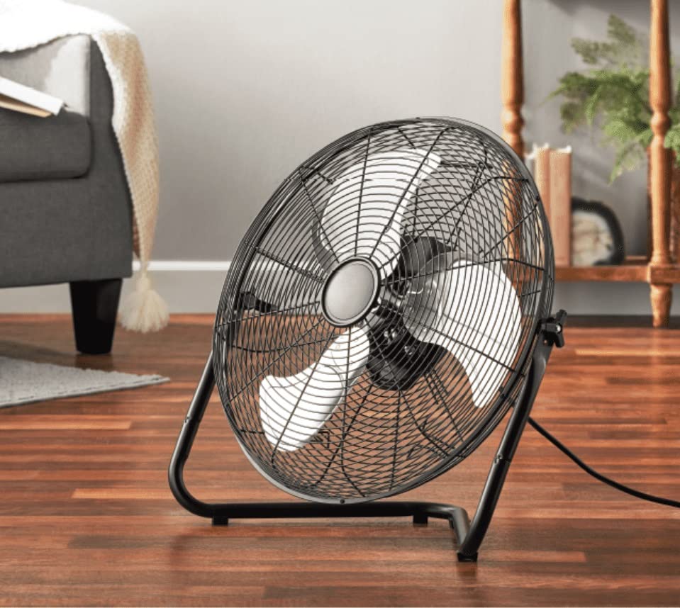 MatYas 20 inch 360 Degree Pivot High Velocity Steel Floor Fan, Black