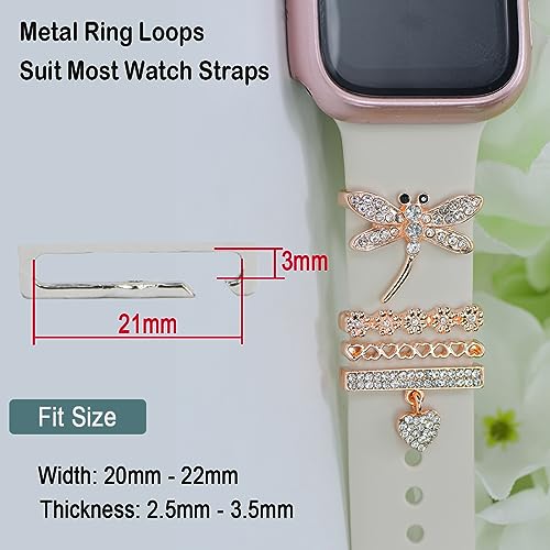 SUNOREEK rose gold Watch Band Charms , heart love Diamond Decorative Rings Loops Charms for Apple Watch Bands women 49mm 45mm 44mm 42mm 41mm 40mm 38mm , flower lover Metal Jewelry SmartWatch Watch Band Accessories Charms for iwatch band Series se 9 8 7 6