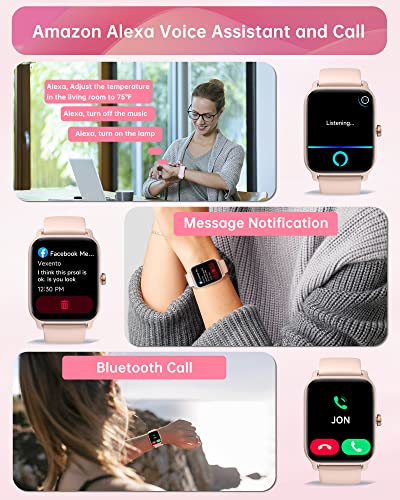 Smart Watches for Men Women (Answer/Make Call), Alexa Built in, 1.8" Full Touch Screen Fitness Tracker with Heart Rate SpO2 Sleep Monitor IP68 Waterproof Smart Watch for iPhone Android Phones, Pink,Bl