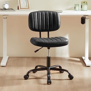 Armless Desk Chair - Small Home Office Chair with Wheels, PU Leahter Low Back Vanity Chair with Lumbar Support, Adjustable Height 360° Rolling Swivel Computer Task Chair without Arm for Small Space