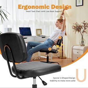 Armless Desk Chair - Small Home Office Chair with Wheels, PU Leahter Low Back Vanity Chair with Lumbar Support, Adjustable Height 360° Rolling Swivel Computer Task Chair without Arm for Small Space