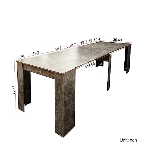 Pvillez Extendable Dining Table, 118.5" Modern Rectangular Extendable Table, Wooden Kitchen Table Dining Room Table, Long Desk Table Large Console Table Office Table for 6 8 10 12 People (Marble)