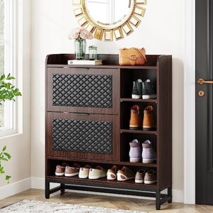 tribesigns shoe cabinet with 2 flip drawers, 20 pair shoe storage cabinet with drawers, vintage shoe rack organizer with 4-tier open shelves for entryway hallway, closet, living room