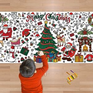 ohome christmas giant coloring poster/tablecloth-christmas crafts for kids-30 x 72 inches jumbo paper coloring banner for kids activities games party decorations