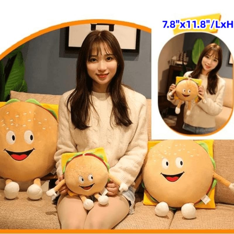 XIZHI 11.8" Cute Hamburger Plush Toy Funny Hamburger Plushie Pillow Toy Funny Stuffed Food Plush Toy Gift for Kid Room Decor Holiday Birthday Christmas Decoration