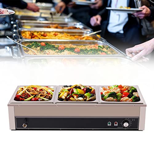 1500W Electric Buffet Warmer Server Chafing Dish Buffet Tray Food Warmer Set 3 Compartment Buffet Server Chafing Dish Stainless Steel Chafing Server Set Buffet Server Warmer Food Insulation