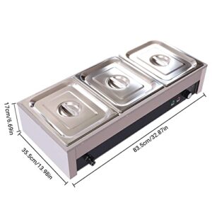 1500W Electric Buffet Warmer Server Chafing Dish Buffet Tray Food Warmer Set 3 Compartment Buffet Server Chafing Dish Stainless Steel Chafing Server Set Buffet Server Warmer Food Insulation