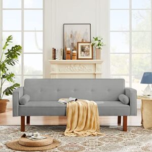 verfur upholstered futon sofa bed for small spaces,74.4" button tufted 3 seater convertible sleeper couches loveseat for living room,bedroom and office, light gray