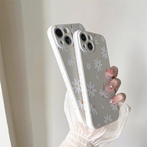 KAXLIDEN White Daisy Floral Side Print for iPhone 13 Phone Case Silicone Soft Women Cute Flower Protective Slim Fit Cover for iPhone 13 6.1 inch Cases