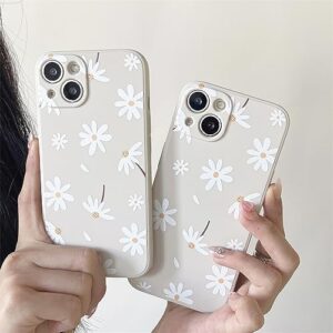 KAXLIDEN White Daisy Floral Side Print for iPhone 13 Phone Case Silicone Soft Women Cute Flower Protective Slim Fit Cover for iPhone 13 6.1 inch Cases
