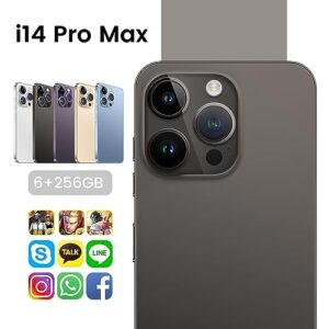 MMY I14 Pro MAX Unlocked Cell Phone, Long Battery Life 6.82" HD Screen Unlocked Phones, 6+256GB Android 13 Smartphone with 128G Memory Card, Dual SIM/Fingerprint Lock/Face ID/GPS - Black