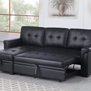 Eafurn L Shaped Convertible Sleeper Sofa with Reversible Chaise,3 in 1 Pull Out Couch Bed with Storage,Upholstered Fabric Sectional Corner Sofa & Couches Sofabed, Black PU Leather