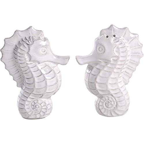 Blue Sky Seahorse and Seashell Menagerie White Figural Salt and Pepper