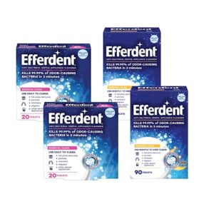 efferdent denture care, variety pack, denture cleanser tablets (20ct), overnight denture cleanser tablets (90ct) (2 of each)