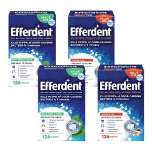 efferdent denture care, variety pack, mint denture cleanser tablets (126 ct), & retainer & denture cleaner tablets (coffee & tee) (126ct) (2 of each)