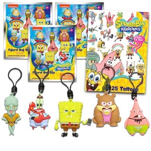 spongebob squarepants blind bags party favors 3 pack - bundle with 3 spongebob keychain mystery figures plus tattoos | spongebob bag clips for kids