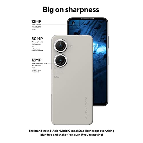 ASUS ZenFone 9 Cell Phone 5.9” FHD AMOLED, 4300mAh Battery, 50MP/12MP Dual Camera, 8GB RAM, 128GB, 5G LTE Unlocked Dual SIM, White, AI2202-8G128G-WH [US Version] (Renewed)
