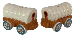 covered wagon design ceramic salt and pepper shakers 2.5 inches